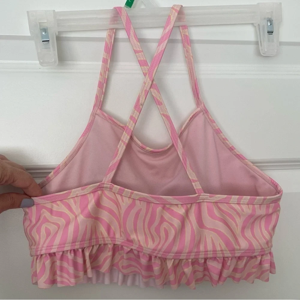 Wonder Nation Pink Cream Yellow Zebra Two Piece Ruffle Bikini Size XL 14/16